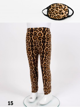 Kids Leopard Stretchy Legging & Reversible Fabric Face Mask Matching Set (LG103-15 & PM101334)